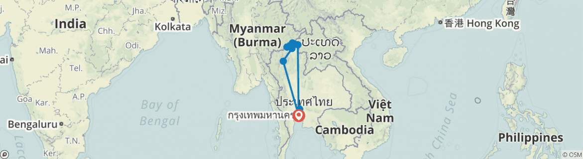 Image of a map showing the route of the tour