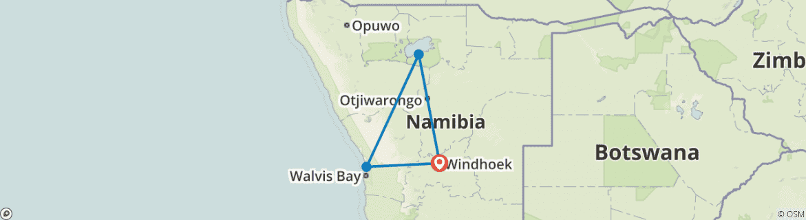 Image of a map showing the route of the tour