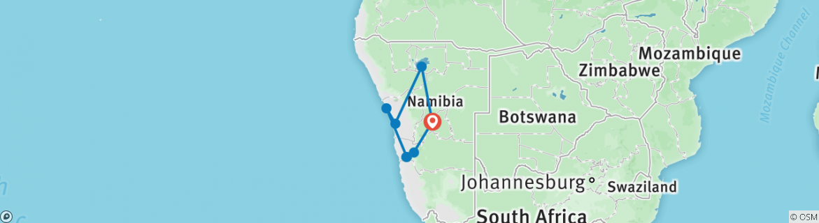 Image of a map showing the route of the tour