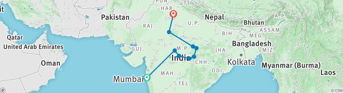 Image of a map showing the route of the tour