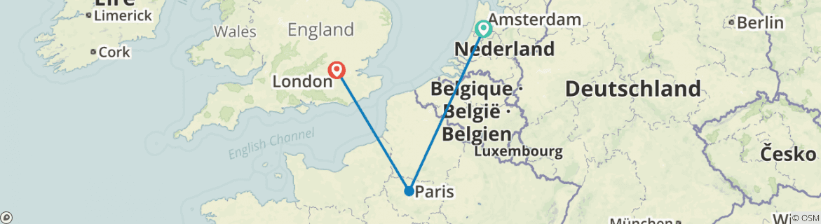 Image of a map showing the route of the tour