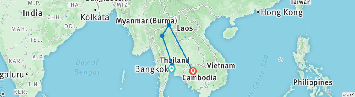 Image of a map showing the route of the tour
