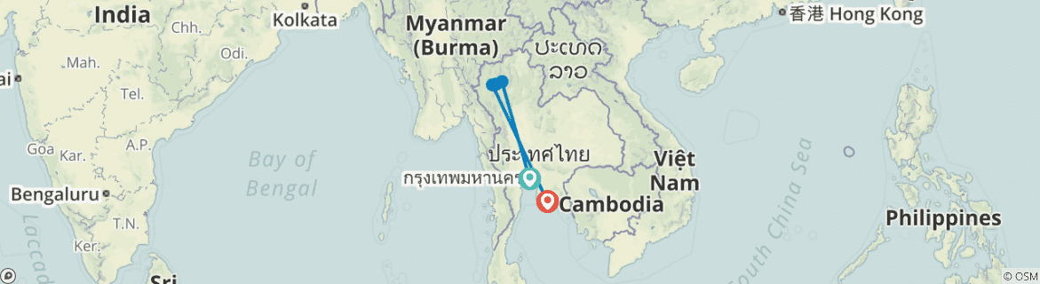 Image of a map showing the route of the tour