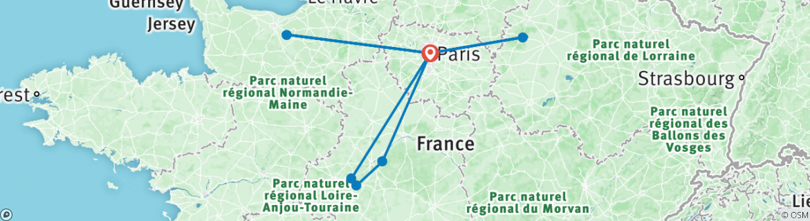 Image of a map showing the route of the tour