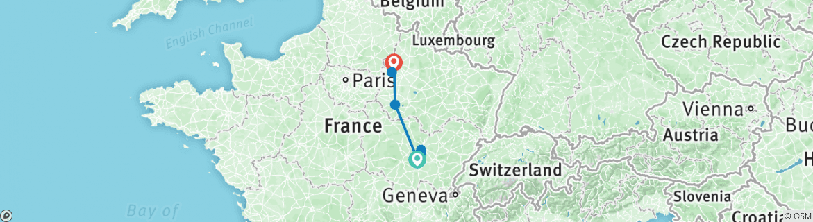 Image of a map showing the route of the tour
