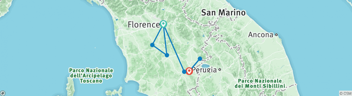 Image of a map showing the route of the tour