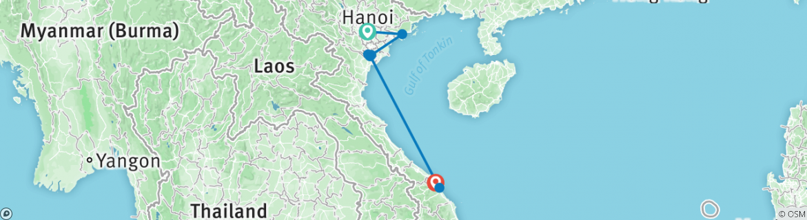 Image of a map showing the route of the tour