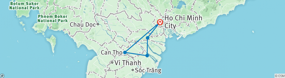 Image of a map showing the route of the tour