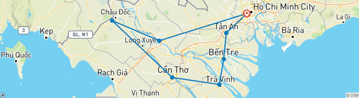 Image d'une carte montrant l'itinéraire du circuit