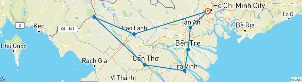 Image of a map showing the route of the tour