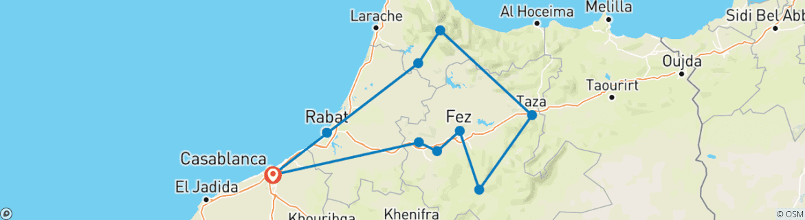 Image d'une carte montrant l'itinéraire du circuit