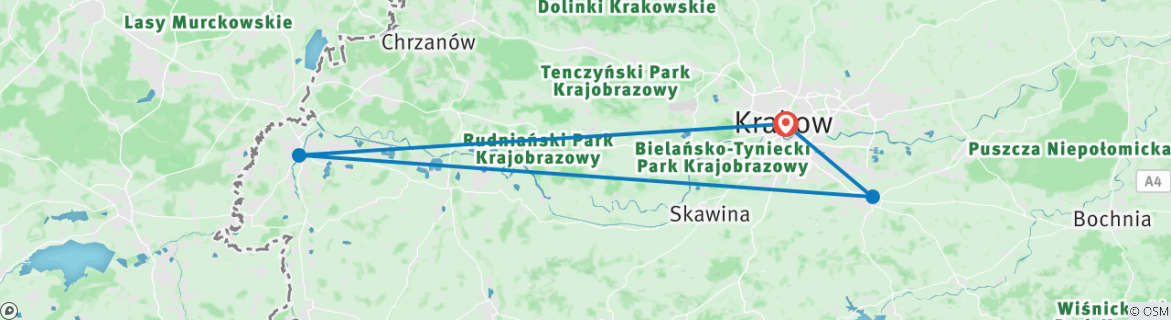 Image of a map showing the route of the tour
