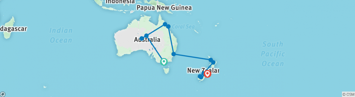 Image of a map showing the route of the tour