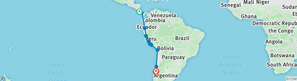 Image of a map showing the route of the tour