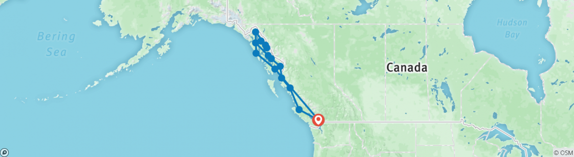 Image of a map showing the route of the tour