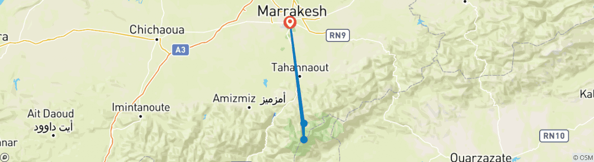 Image of a map showing the route of the tour