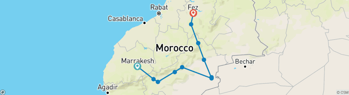 Image of a map showing the route of the tour