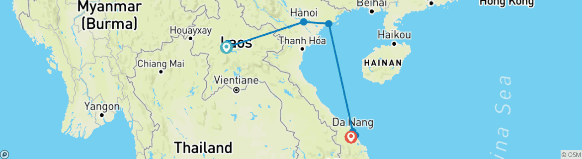 Image of a map showing the route of the tour