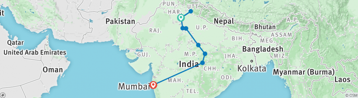 Image of a map showing the route of the tour