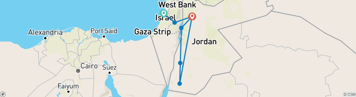 Image of a map showing the route of the tour