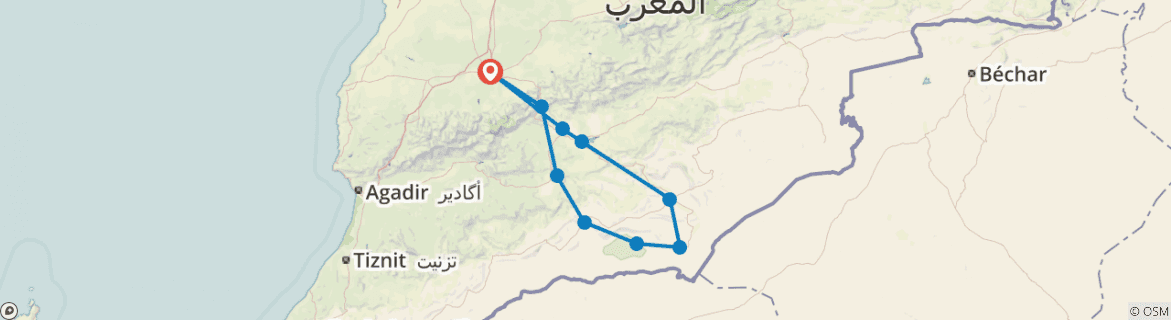 Image of a map showing the route of the tour