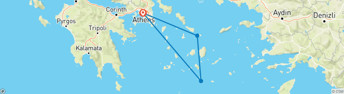 Carte du circuit Santorin et Mykonos en 3 jours - Soleil, mer et couchers de soleil