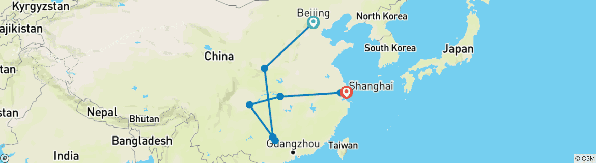 Karte mit der Reiseroute