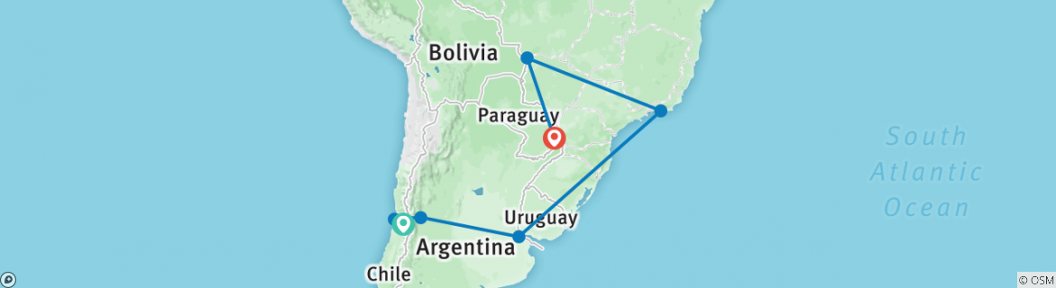 Image of a map showing the route of the tour