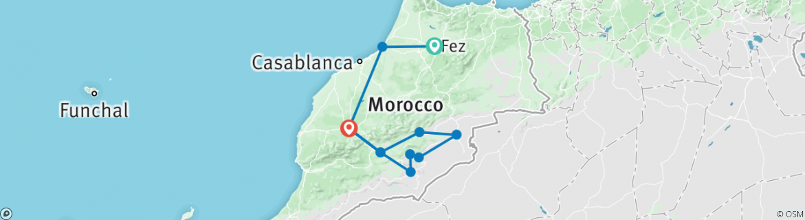 Image of a map showing the route of the tour