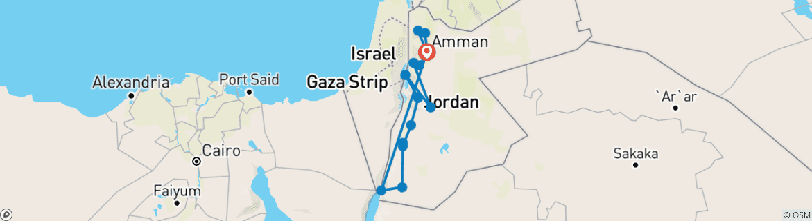 Carte du circuit 10 jours 9 nuits en Jordanie (CT-JHT-017)