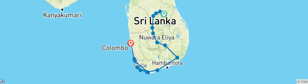 Image of a map showing the route of the tour