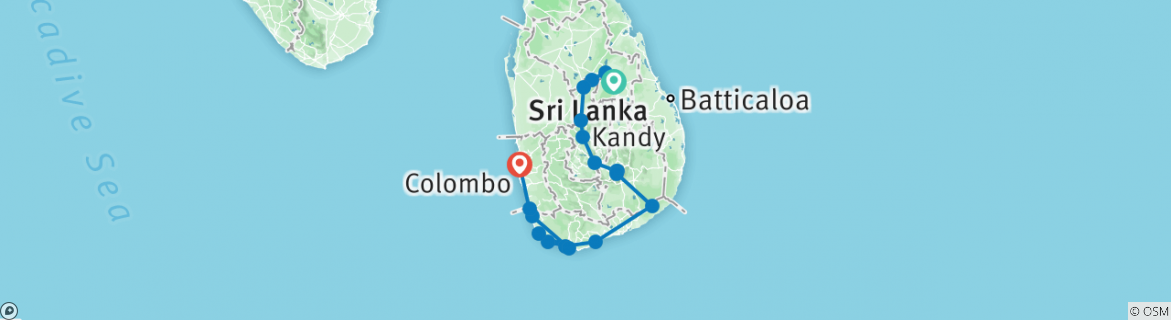 Image of a map showing the route of the tour