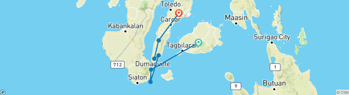 Image of a map showing the route of the tour