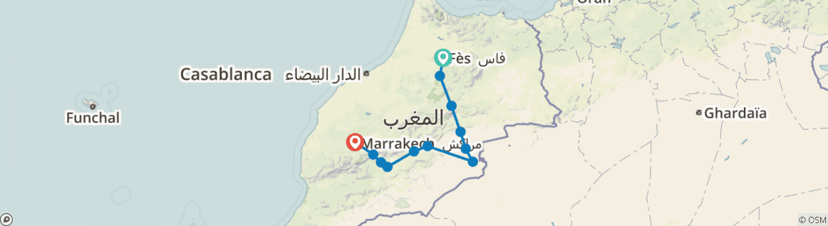 Image of a map showing the route of the tour