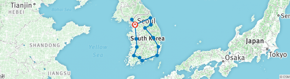 Image of a map showing the route of the tour