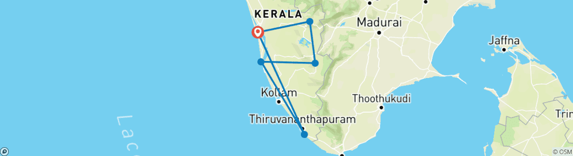 Image of a map showing the route of the tour