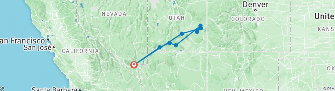 Image of a map showing the route of the tour