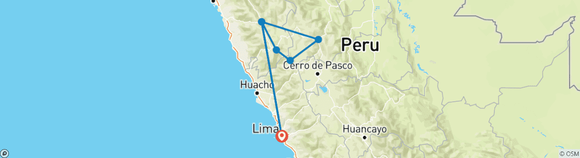 Image of a map showing the route of the tour