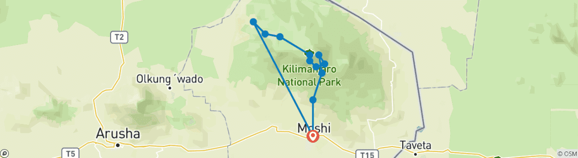 Karte von 8 Tage Kilimandscharo - Lemosho Route