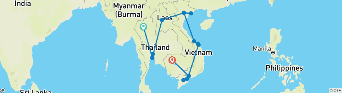 Image of a map showing the route of the tour