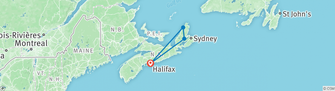 Image of a map showing the route of the tour