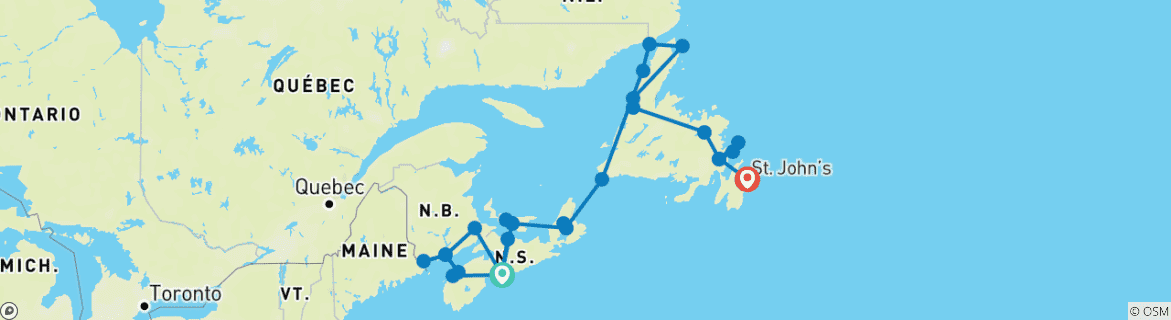 Image d'une carte montrant l'itinéraire du circuit