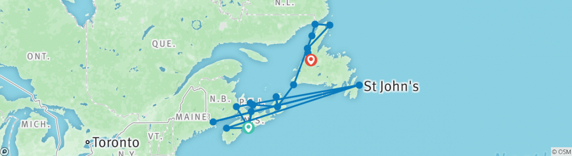 Image of a map showing the route of the tour