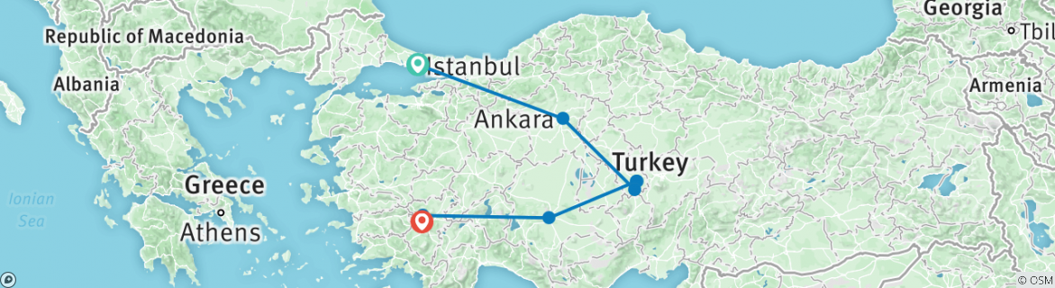 Image of a map showing the route of the tour