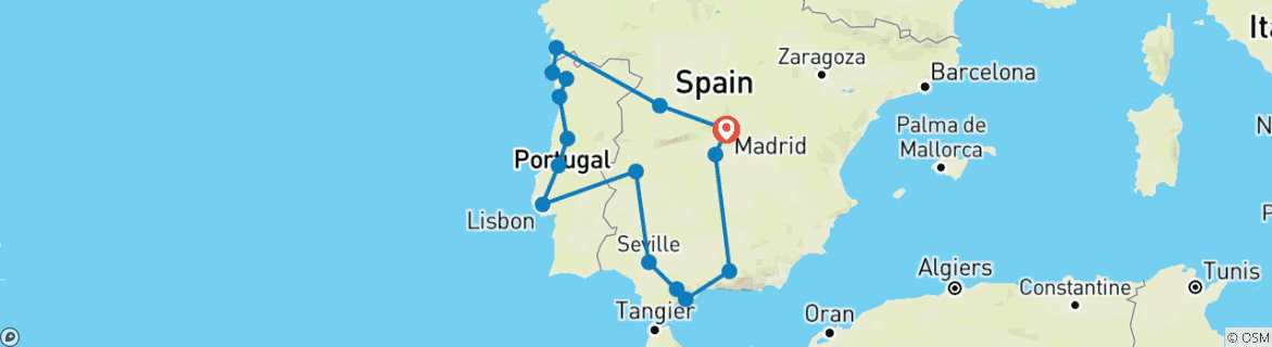 Image d'une carte montrant l'itinéraire du circuit