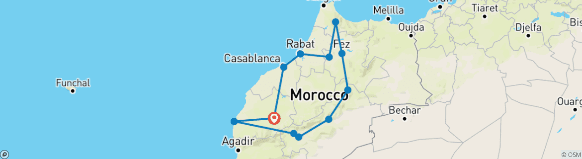 Foto van een kaart met de route van de rondreis