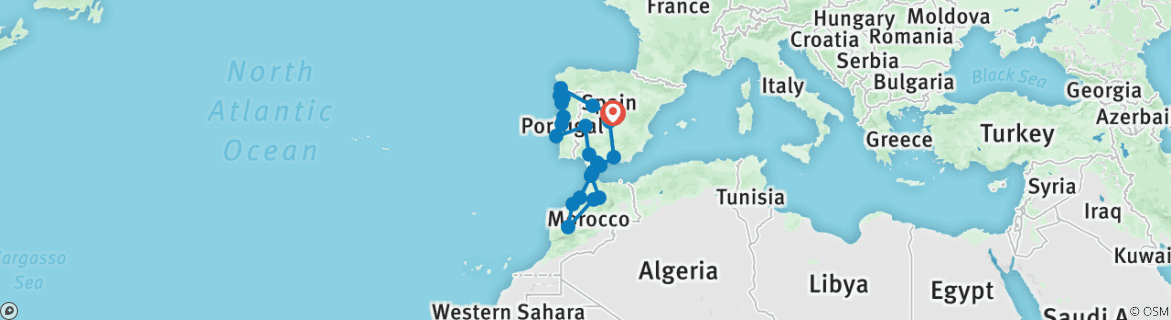Image of a map showing the route of the tour