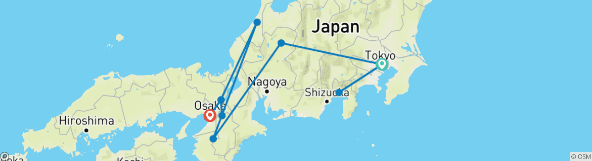 Image of a map showing the route of the tour