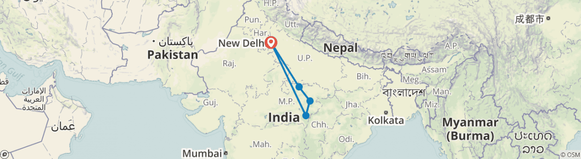 Image of a map showing the route of the tour