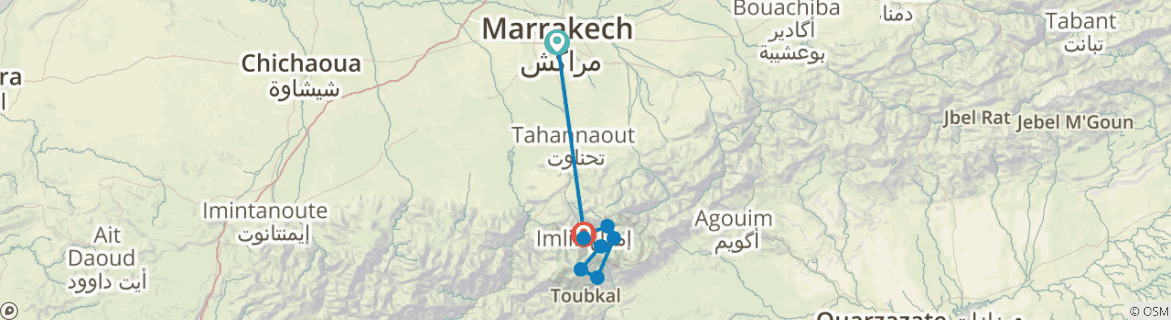 Image of a map showing the route of the tour